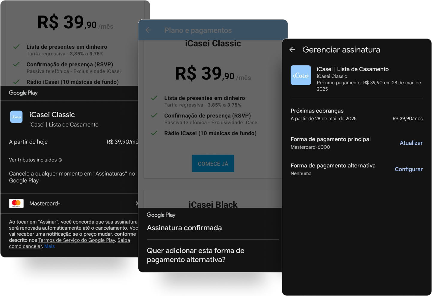 Contratação de plano iCasei pela Google Play