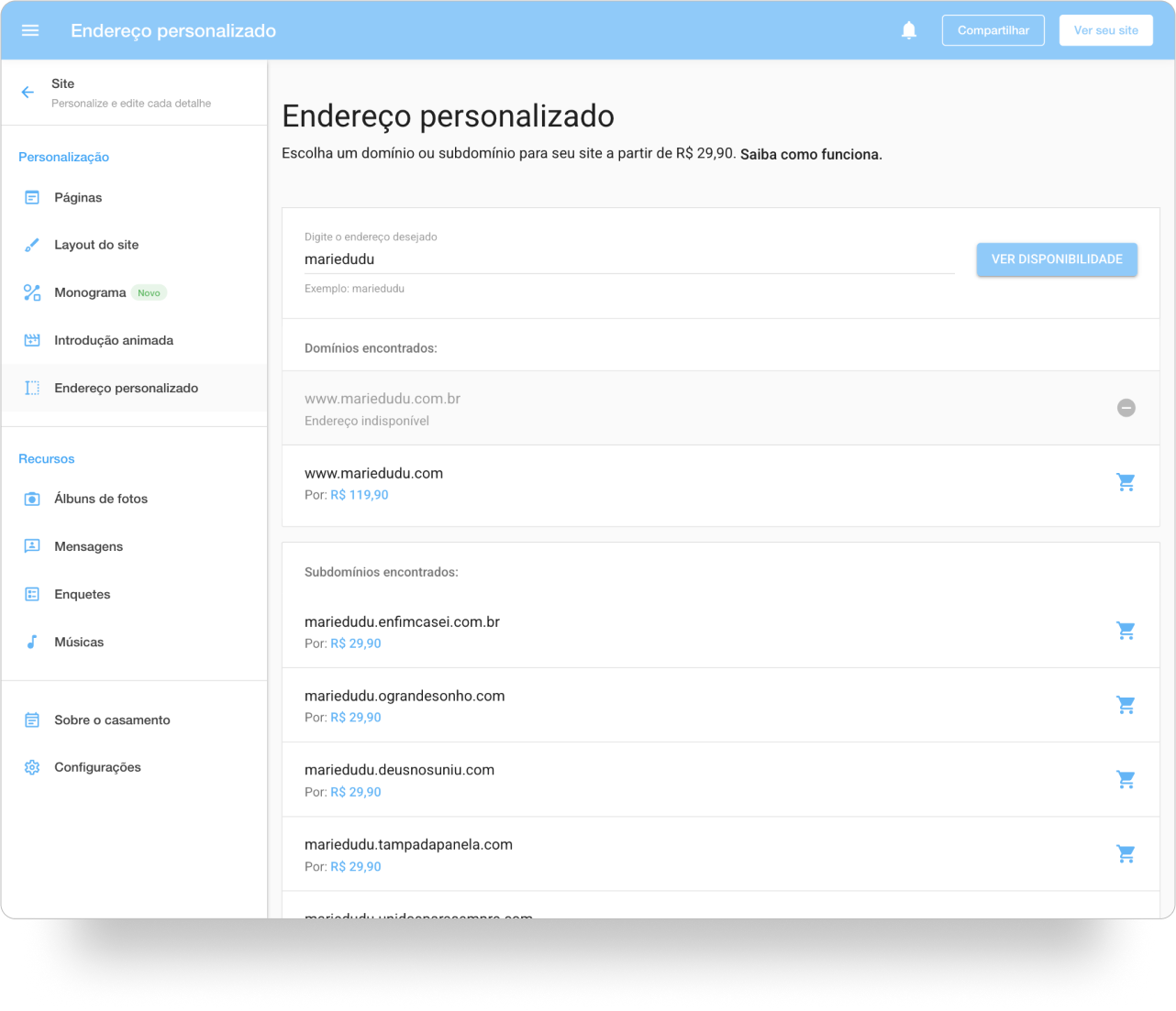 Domínio e subdomínio iCasei