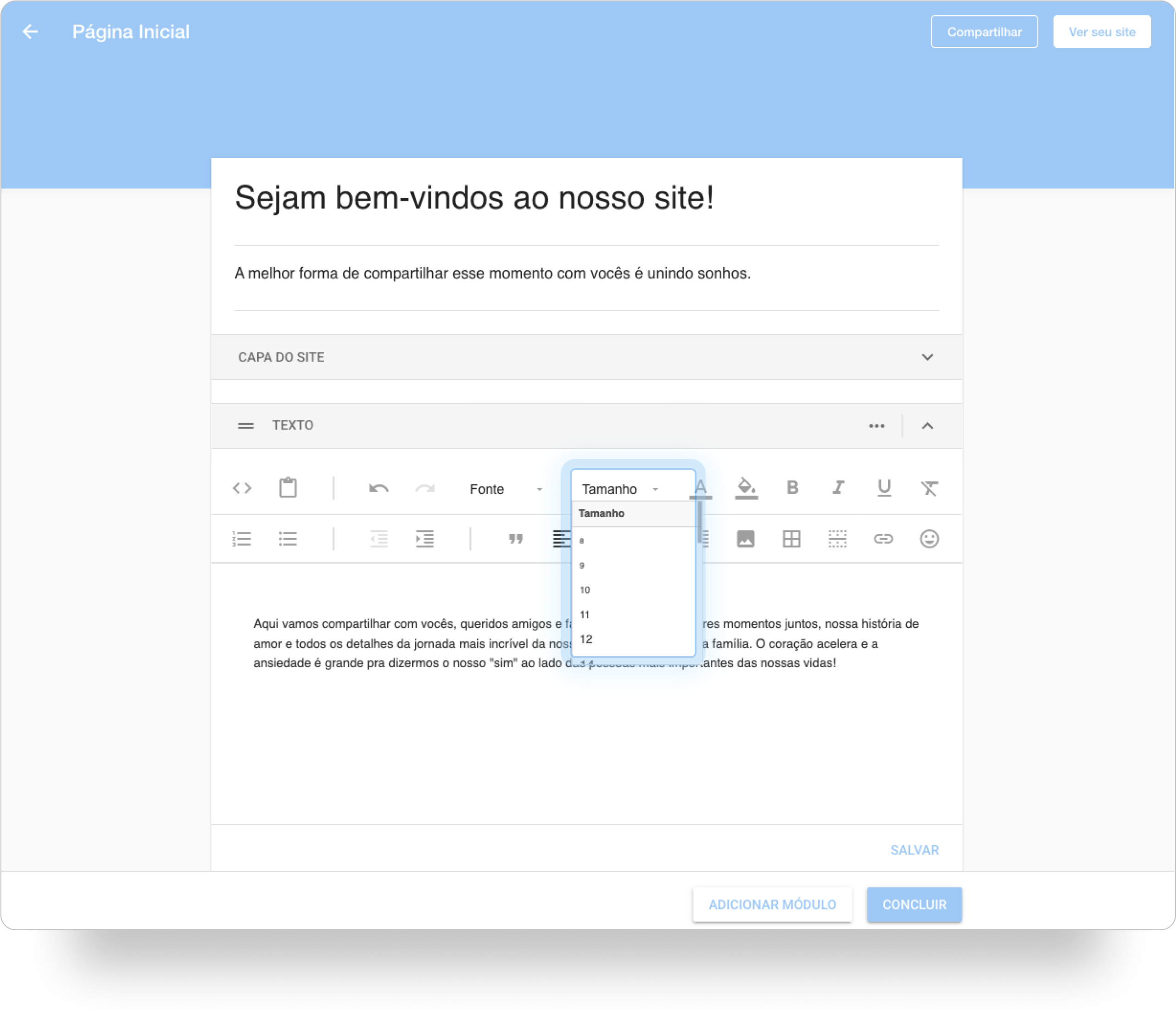 Destaque para ajudar o tamanho da fonte no módulo de texto