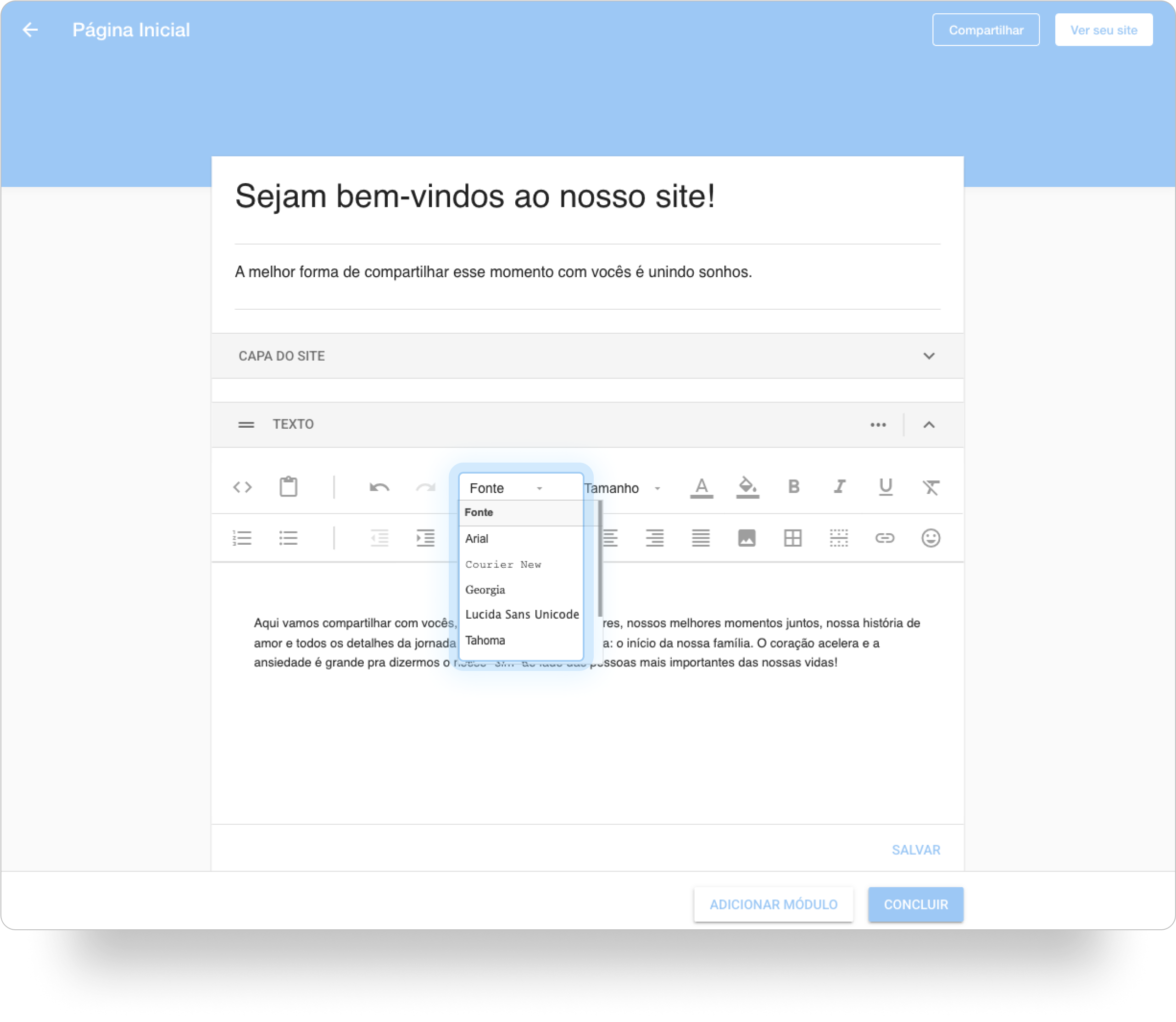 Destaque para ajustar o tipo de fonte do texto