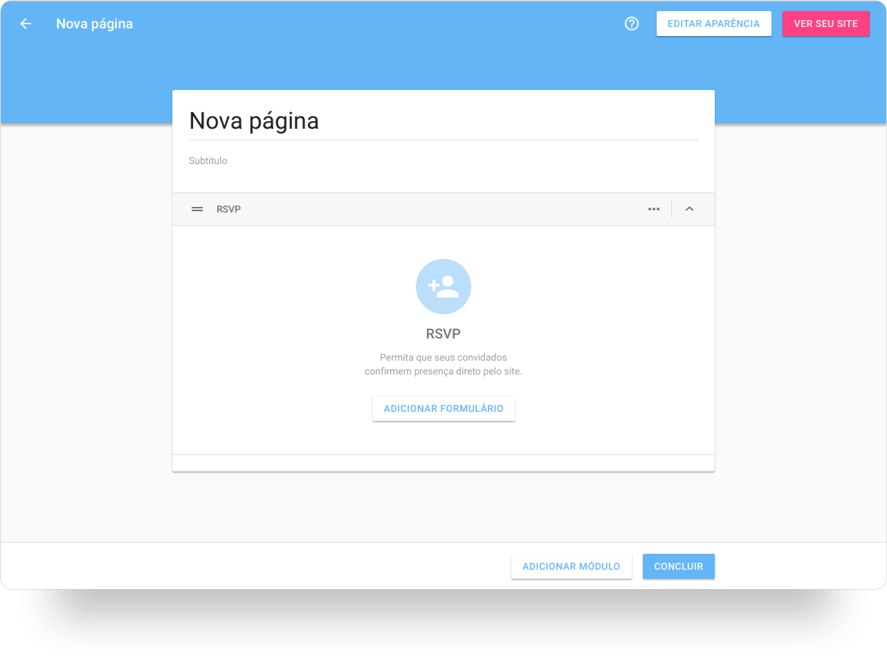 Módulo de RSVP adicionado na página