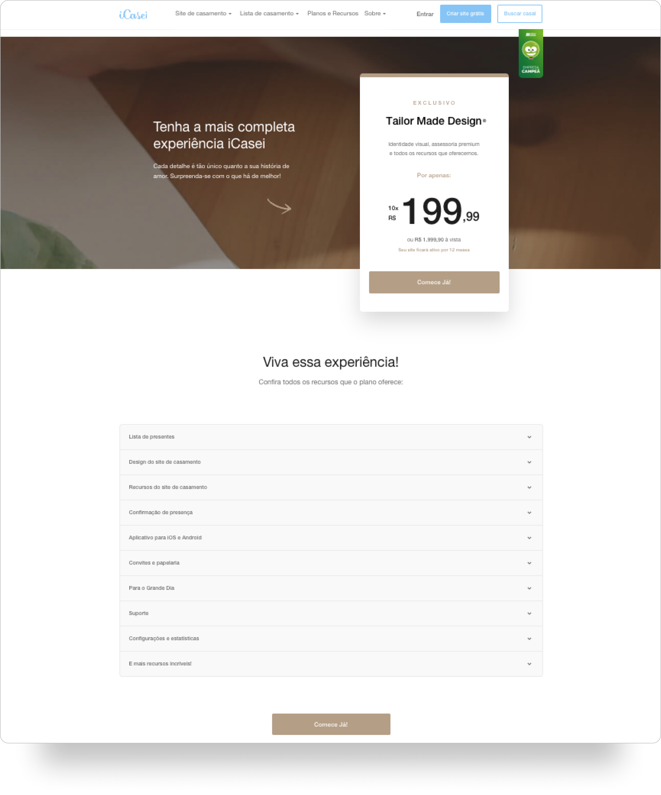 Tela de apresentação do Tailor Made Design com os recursos e o botão para iniciar a contratação