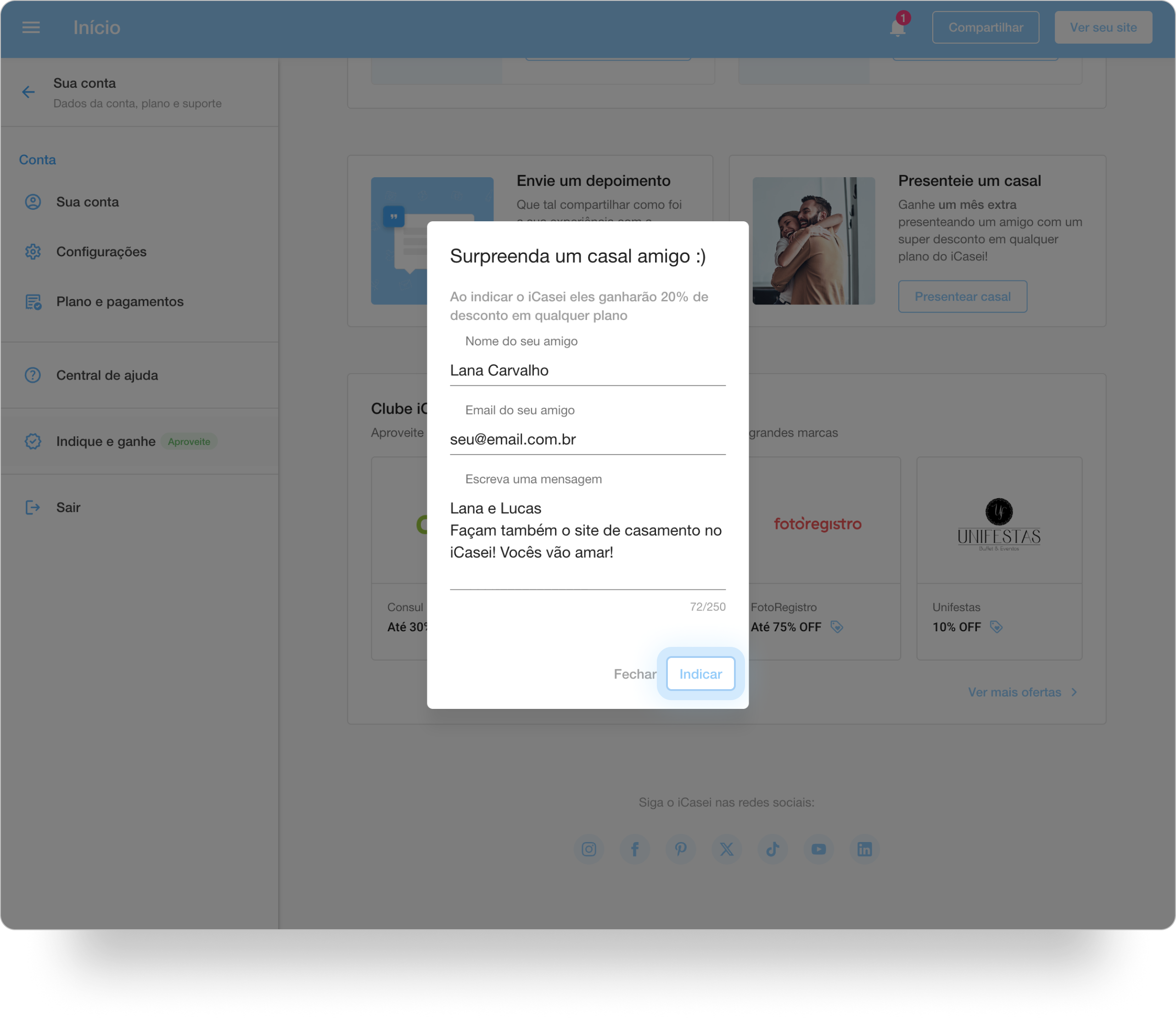 Como indicar casais e ganhar desconto no iCasei