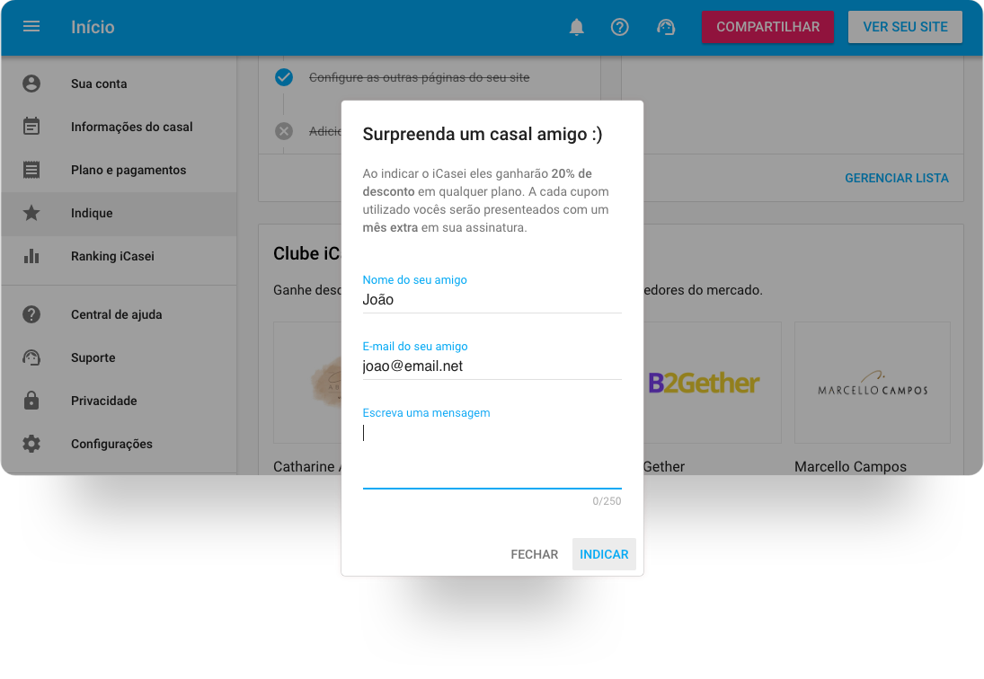 Como indicar casais e ganhar desconto no iCasei
